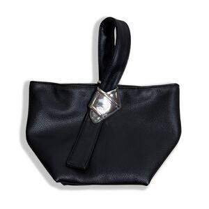 Merit X Brandon Maxwell Bag Black Faux Leather Mini Handbag Metal Knot Purse